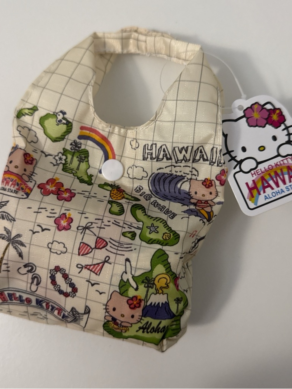 Hello Kitty Hawaii reusable bag - Cream with Green